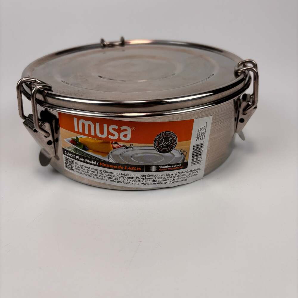 IMUSA 1.5QT Stainless Steel Flan Mold Flanera with Lid